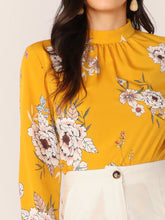 Load image into Gallery viewer, Mock-neck Floral Print Keyhole Back Blouse