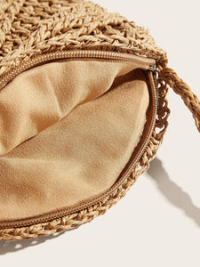 Tassel Detail Round Straw Crossbody Bag