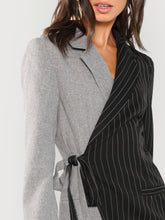 Load image into Gallery viewer, Colorblock Tie Waist Surplice Wrap Blazer