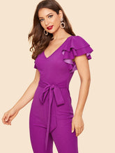 Load image into Gallery viewer, 70s Layered Sleeve Belted Flare Leg Jumpsuit