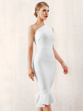 Load image into Gallery viewer, Adyce Zip Back One Shoulder Fishtail Hem Bodycon Dress