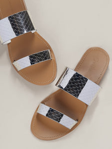 Metallic Mermaid Scale Double Band Slide Sandals