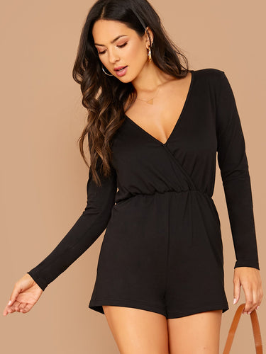 Surplice Neck Elastic Waist Romper