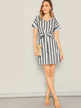 Load image into Gallery viewer, Block Striped Belt Dress