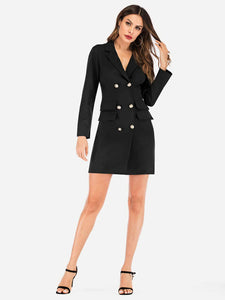 Double Breasted Solid Blazer Dress