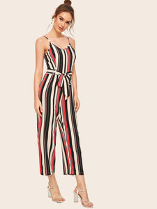 Striped Belted Cami Jumpsuit