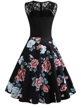 Load image into Gallery viewer, 50s Lace Panel Floral Print Circle Dress