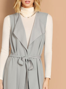 Bow Tie Waist Longline Belted Vest Coat