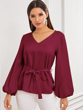 Load image into Gallery viewer, Solid Bishop Sleeve Belted Top