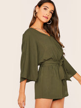 Load image into Gallery viewer, Surplice Neck Bell Sleeve Self Belted Playsuit