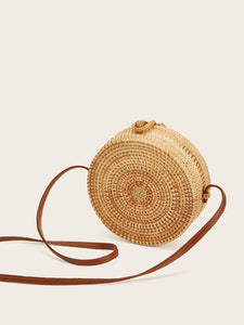 Straw Detail Round Crossbody Bag