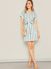 Load image into Gallery viewer, Block Striped Belt Dress