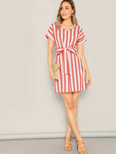 Load image into Gallery viewer, Block Striped Belt Dress