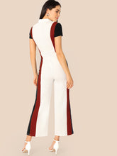 Load image into Gallery viewer, Mock Neck Zipper Fly Front Colorblock Wide Leg Jumpsuit