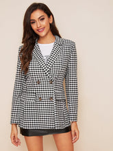 Load image into Gallery viewer, Notch Collar Double Breasted Gingham Blazer