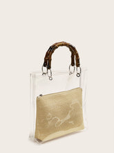 Load image into Gallery viewer, Bamboo Shaped Handle Clear Tote Bag With Inner Pouch