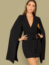 Load image into Gallery viewer, Shawl Collar Self Belted Cape Blazer  Dress