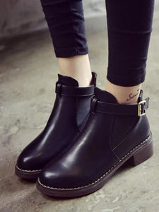 Side Buckle PU Elastic Ankle Boots