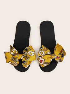 Bow Decor Open Toe Sliders