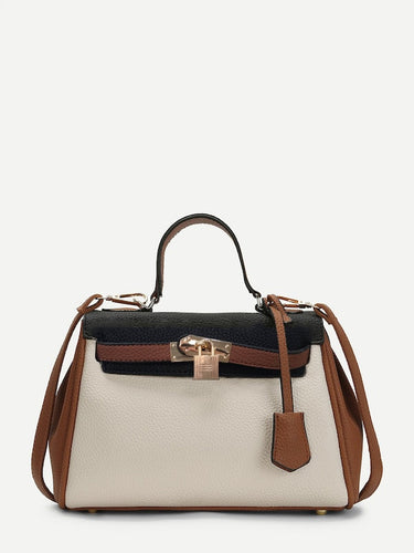 Piping Detail Color Block PU Shoulder Bag