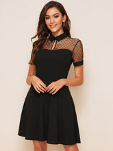 Load image into Gallery viewer, Sweetheart Neck Dot Mesh Skater Dress