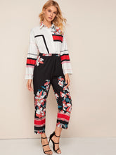 Load image into Gallery viewer, Floral &amp; Stripe Print Shirt Jumpsuit