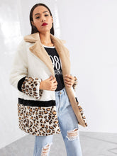 Load image into Gallery viewer, Cut and Sew Leopard Panel Faux Fur Teddy Coat