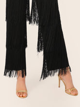 Load image into Gallery viewer, V Neck Layered Fringe Trim Jumpsuit