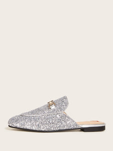 Metal Decor Glitter Flat Mules