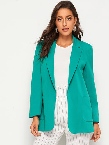 Solid Notched Double Pocket Blazer