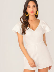 Flutter Sleeve Zip Back Solid Playsuit