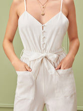 Load image into Gallery viewer, Tassel Hem Covered Button Belted Cami Jumpsuit