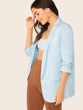 Load image into Gallery viewer, Open Front Ruched Sleeve Longline Blazer