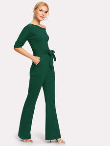 Button Detail Self Tie Jumpsuit