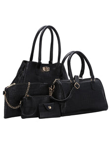 5pcs Faux Crocodile Embossed Leather Bag Set