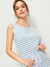 Load image into Gallery viewer, Striped Drawstring Waist Romper