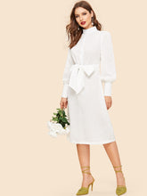 Load image into Gallery viewer, Bishop Sleeve Half Placket Belted Dress