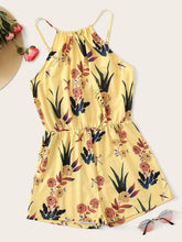 Load image into Gallery viewer, Elastic Waist Floral Print Halter Romper