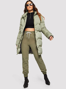 Solid Zip-Up Puffer Coat