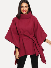 Load image into Gallery viewer, Turtleneck Belted Poncho Coat