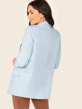 Load image into Gallery viewer, Open Front Ruched Sleeve Longline Blazer