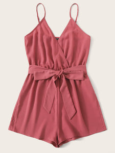 Surplice Neck Slip Romper With Belt