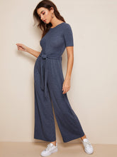 Load image into Gallery viewer, Tie Waist Heather Knit Wide Leg Jumpsuit