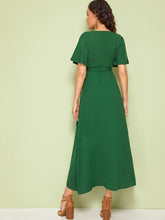 Load image into Gallery viewer, Bell Sleeve Surplice Wrap With Belt Dress