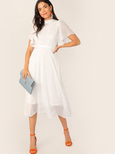 Load image into Gallery viewer, Mock-neck Knot Back Sheer Panel Dress