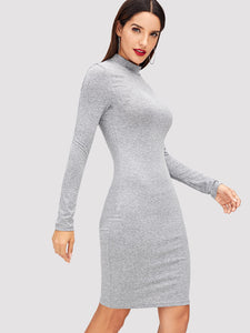 Mock Neck Heathered Knit Dress