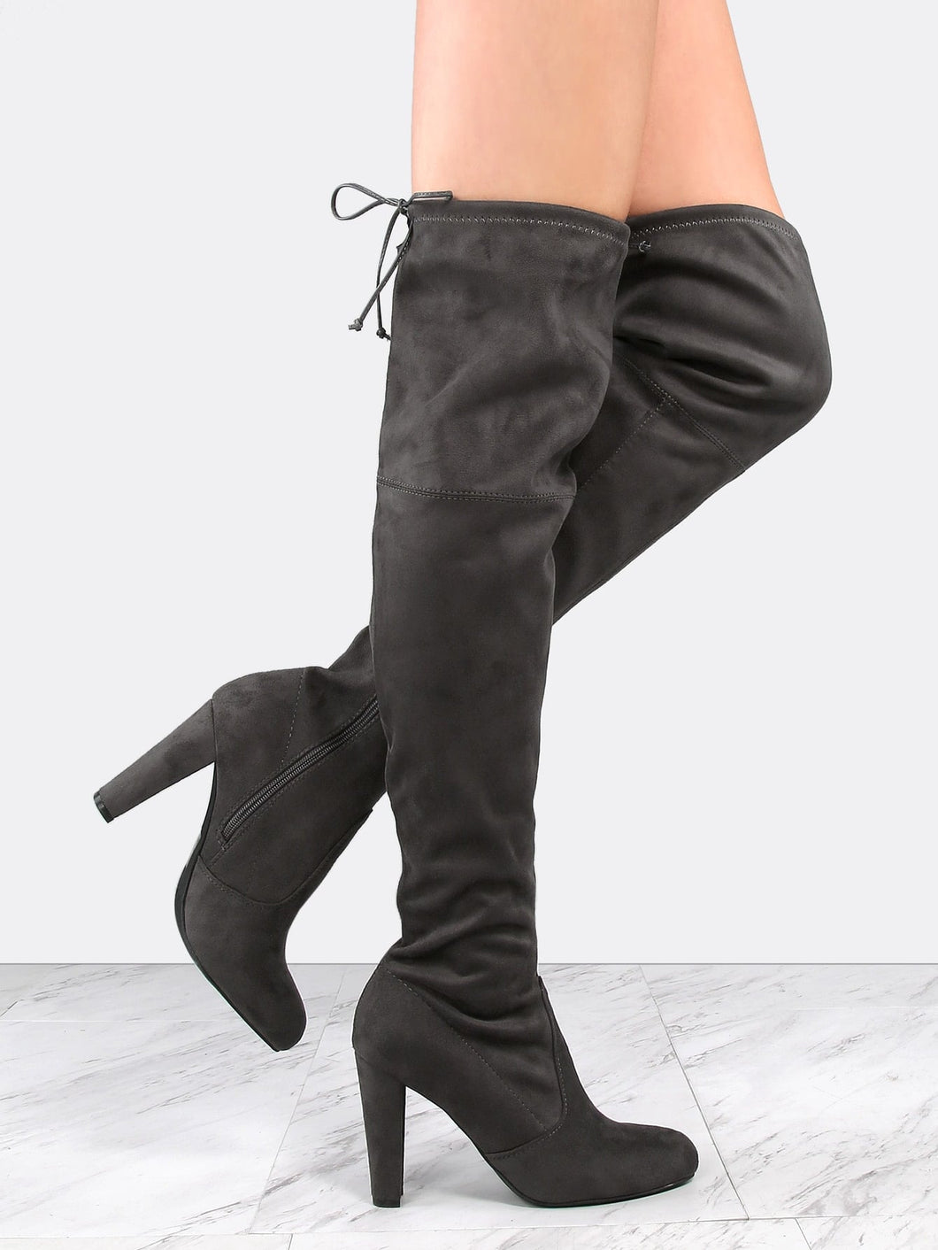 Almond Toe Chunky Heel Thigh High Boots