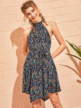 Load image into Gallery viewer, Ditsy Floral Print Backless Halter Dress