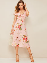 Load image into Gallery viewer, 40s Knot Front Flower Print Dress