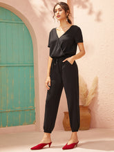 Load image into Gallery viewer, V-neck Pocket Side Drawstring Waist Jumpsuit